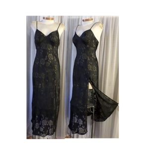 VINTAGE Victoria Secret Black Long Nightgown M Sli